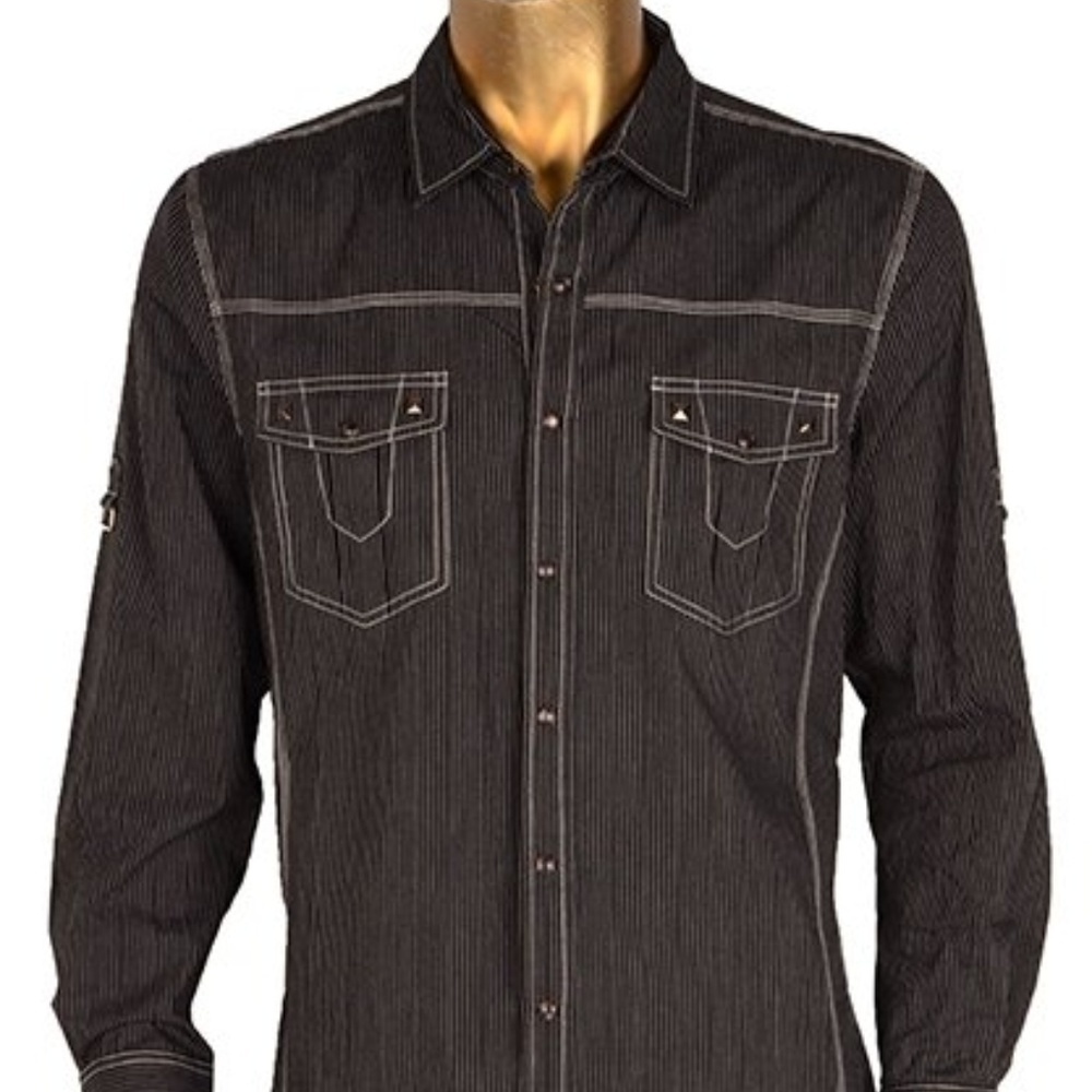 NWT Plantini Black White Stripe Snap Studded Shirt